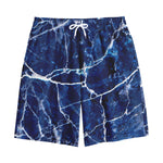 Blue White Marble Print Cotton Shorts