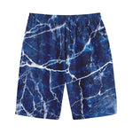 Blue White Marble Print Cotton Shorts