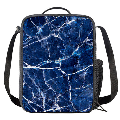 Blue White Marble Print Crossbody Lunch Bag