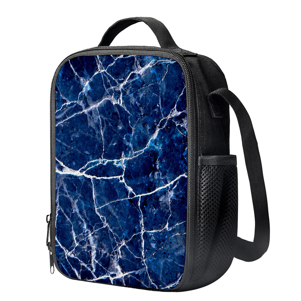Blue White Marble Print Crossbody Lunch Bag