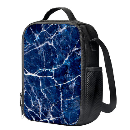 Blue White Marble Print Crossbody Lunch Bag