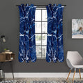 Blue White Marble Print Grommet Curtain Panels