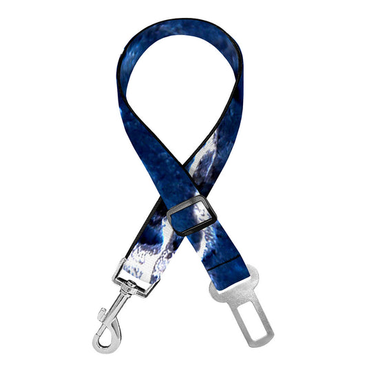 Blue White Marble Print Dog Seat Belt