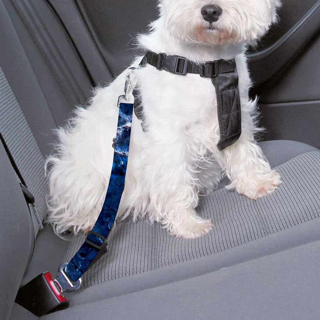 Blue White Marble Print Dog Seat Belt