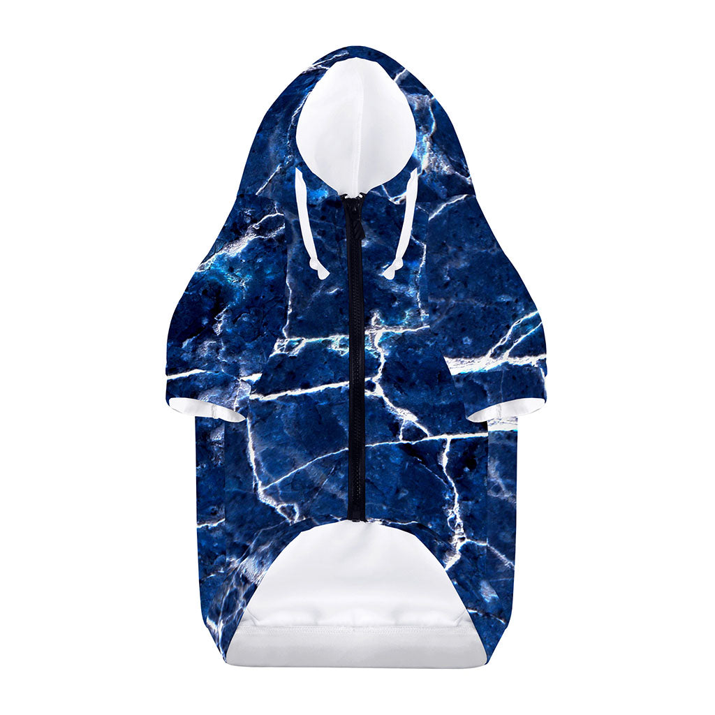 Blue White Marble Print Dog Zip Up Hoodie