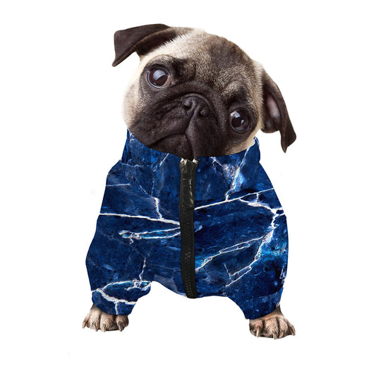 Blue White Marble Print Dog Zip Up Jacket