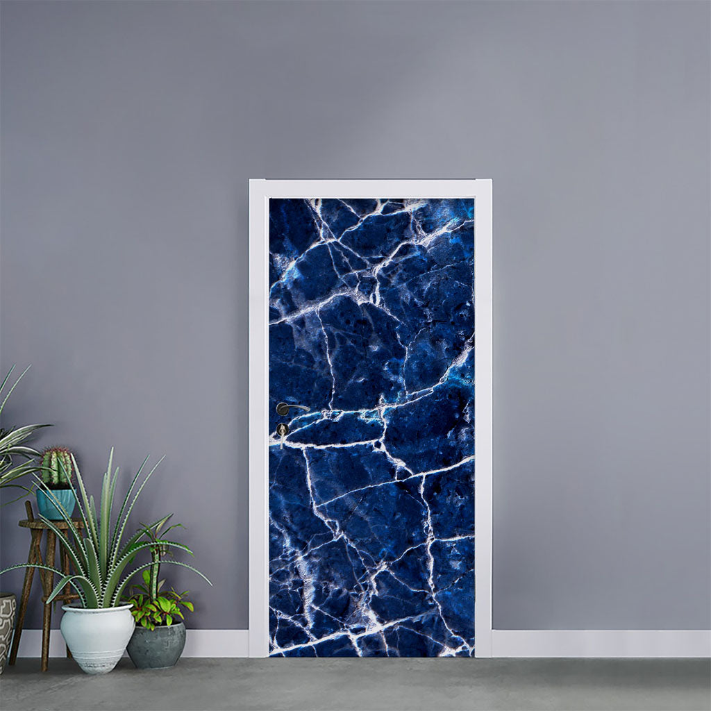 Blue White Marble Print Door Sticker