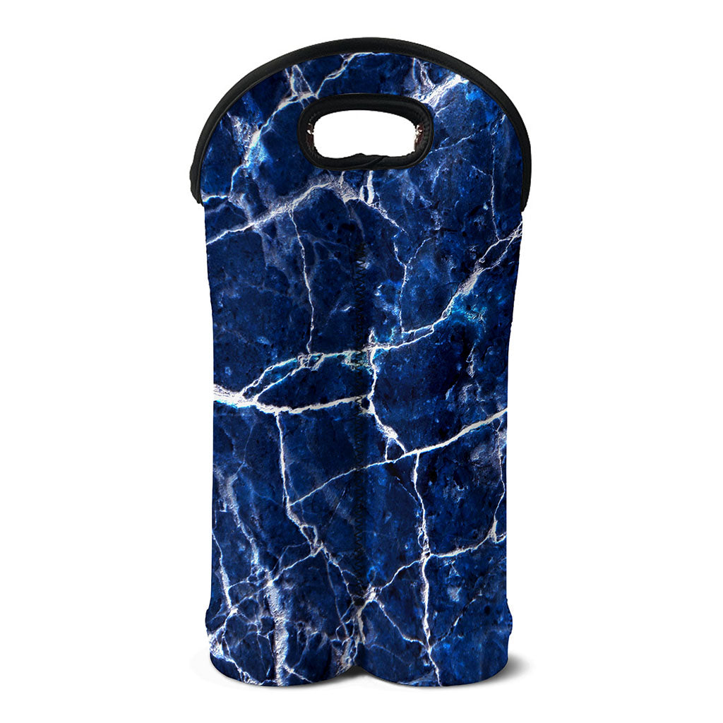 Blue White Marble Print Double Neoprene Wine Tote