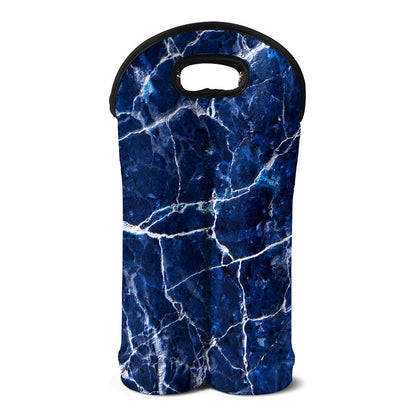 Blue White Marble Print Double Neoprene Wine Tote