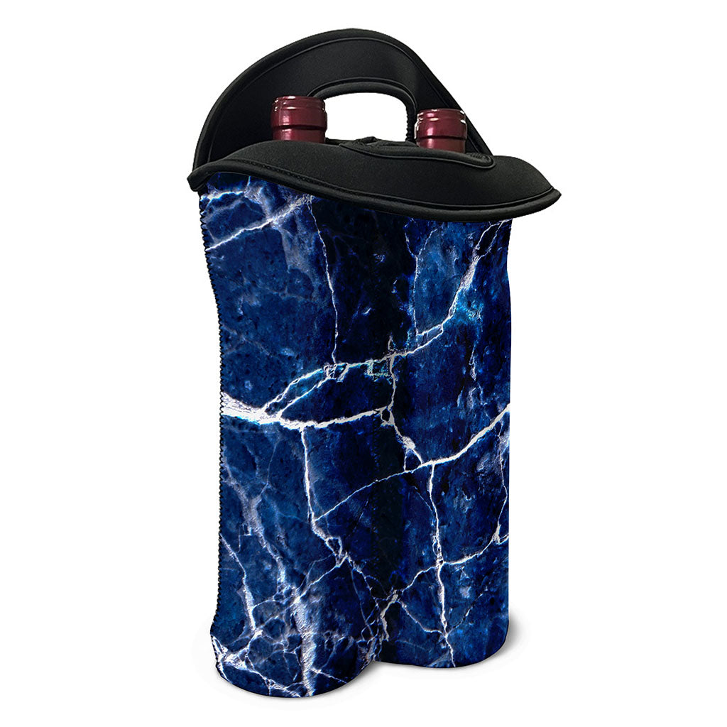 Blue White Marble Print Double Neoprene Wine Tote