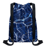 Blue White Marble Print Drawstring Backpack
