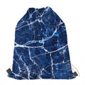 Blue White Marble Print Drawstring Bag