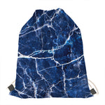 Blue White Marble Print Drawstring Bag