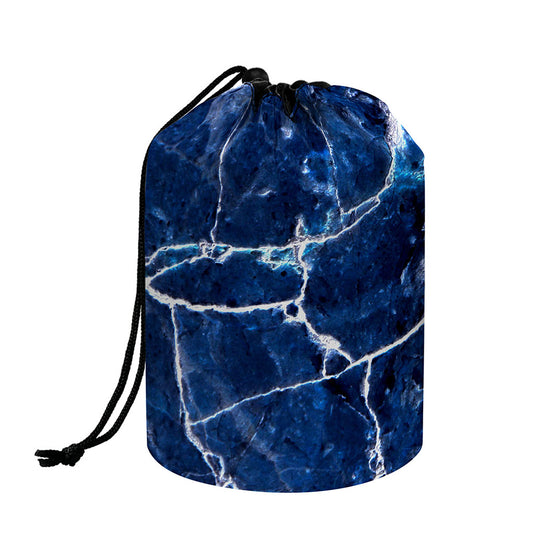 Blue White Marble Print Drawstring Makeup Bag