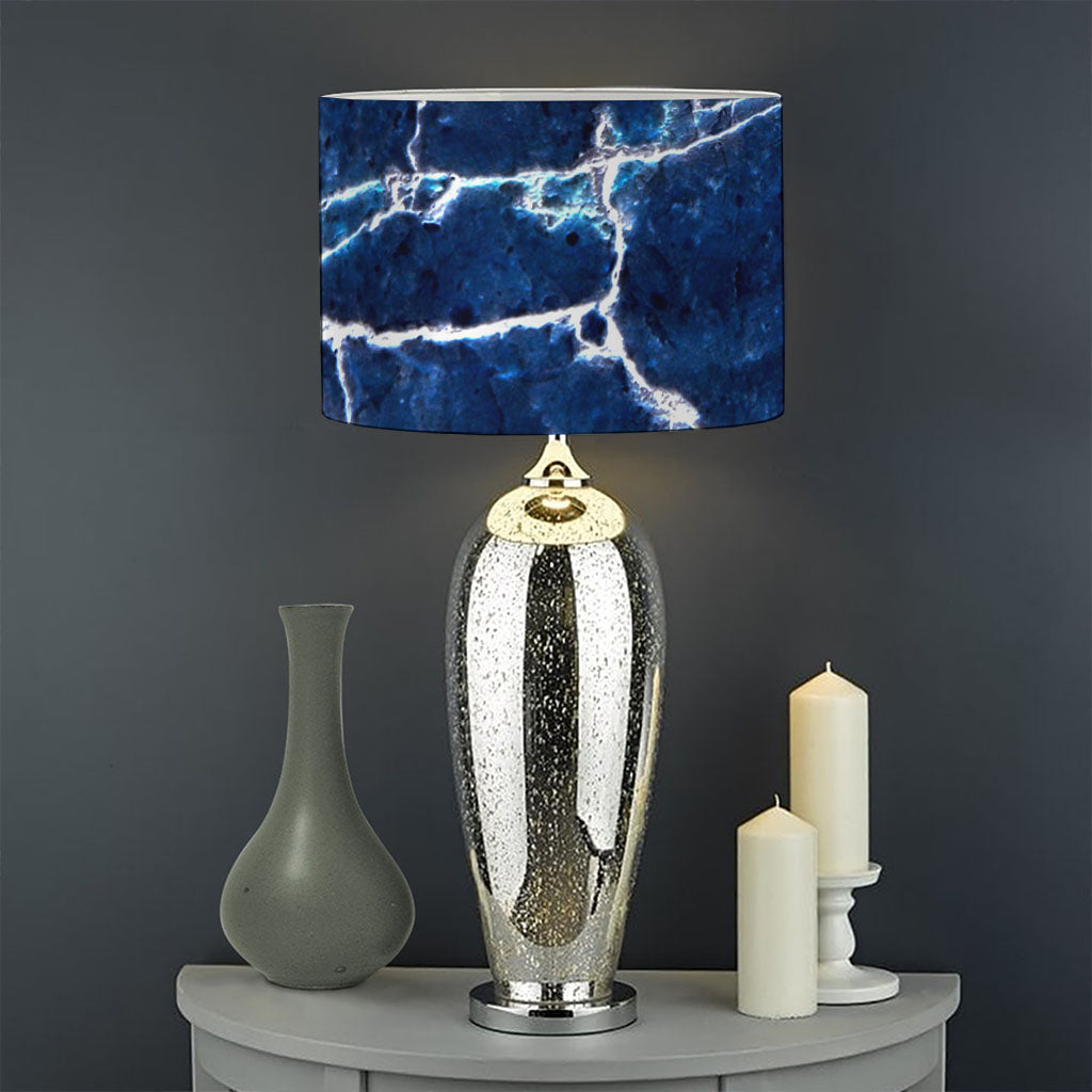 Blue White Marble Print Drum Lamp Shade