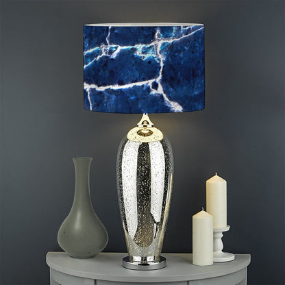 Blue White Marble Print Drum Lamp Shade