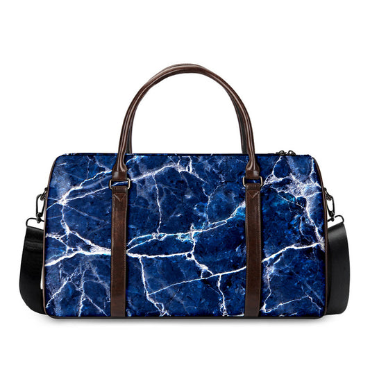 Blue White Marble Print Duffle Bag