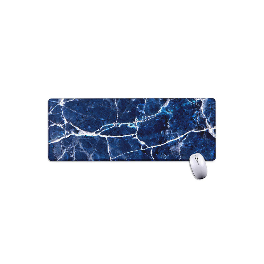 Blue White Marble Print Extended Mouse Pad