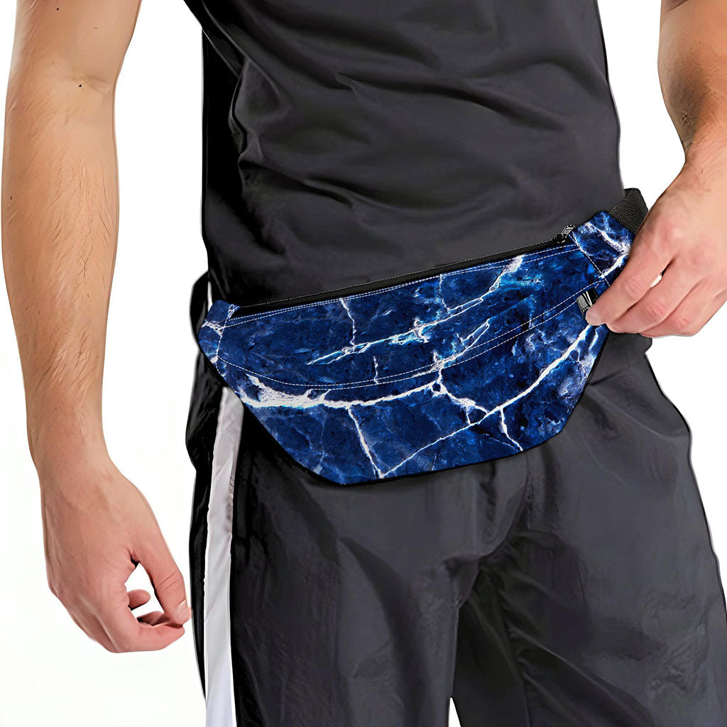 Blue White Marble Print Fanny Pack