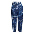 Blue White Marble Print Fleece Lined Knit Pants