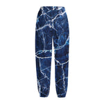 Blue White Marble Print Fleece Lined Knit Pants