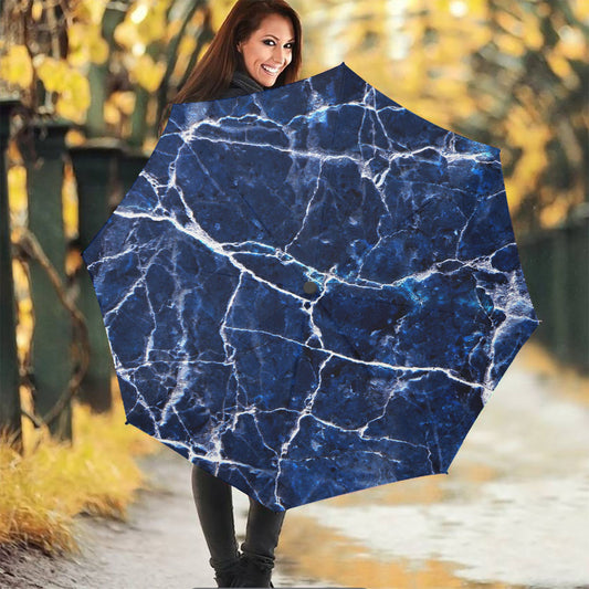 Blue White Marble Print Foldable Umbrella
