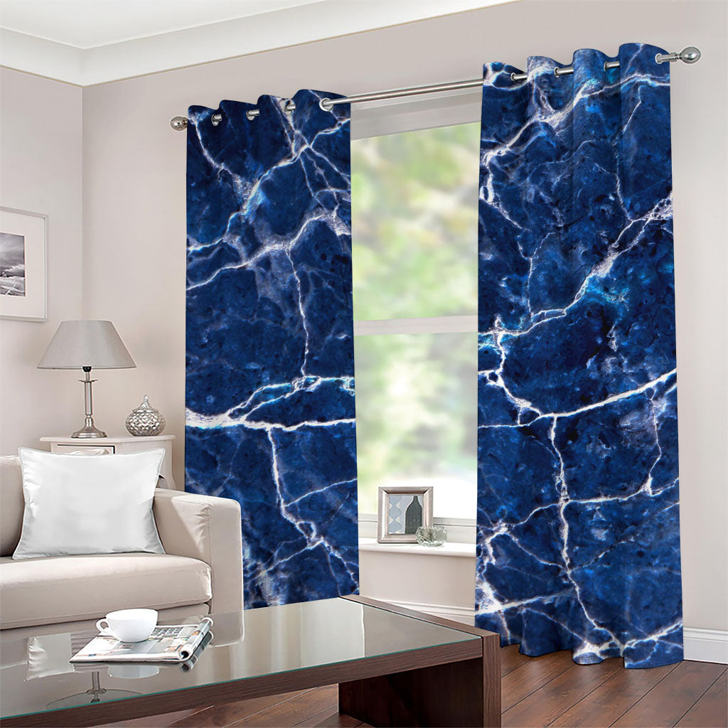 Blue White Marble Print Grommet Curtains