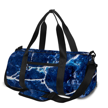 Blue White Marble Print Gym Bag