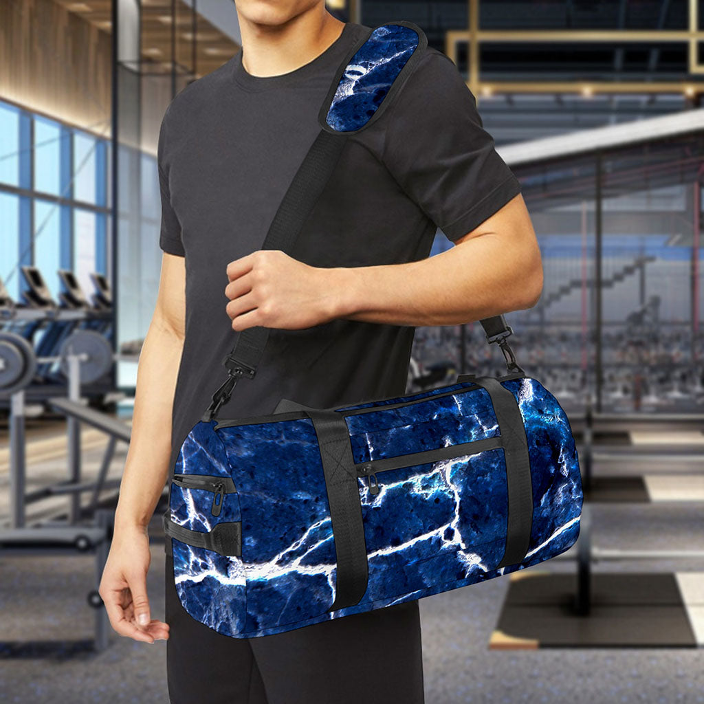 Blue White Marble Print Gym Bag