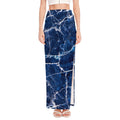 Blue White Marble Print High Slit Maxi Skirt