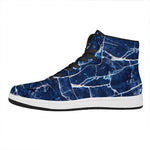 Blue White Marble Print High Top Leather Sneakers