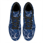 Blue White Marble Print High Top Leather Sneakers