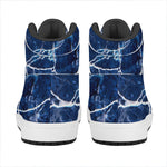 Blue White Marble Print High Top Leather Sneakers