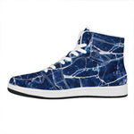 Blue White Marble Print High Top Leather Sneakers