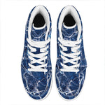 Blue White Marble Print High Top Leather Sneakers