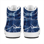 Blue White Marble Print High Top Leather Sneakers