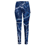 Blue White Marble Print High-Waisted Pocket Leggings