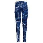Blue White Marble Print High-Waisted Pocket Leggings