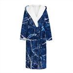 Blue White Marble Print Hooded Bathrobe
