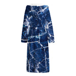 Blue White Marble Print Hooded Bathrobe