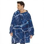 Blue White Marble Print Hoodie Blanket