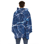 Blue White Marble Print Hoodie Blanket