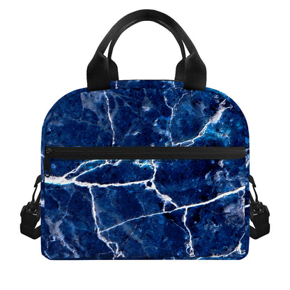 Blue White Marble Print Insulated Lunch Bag