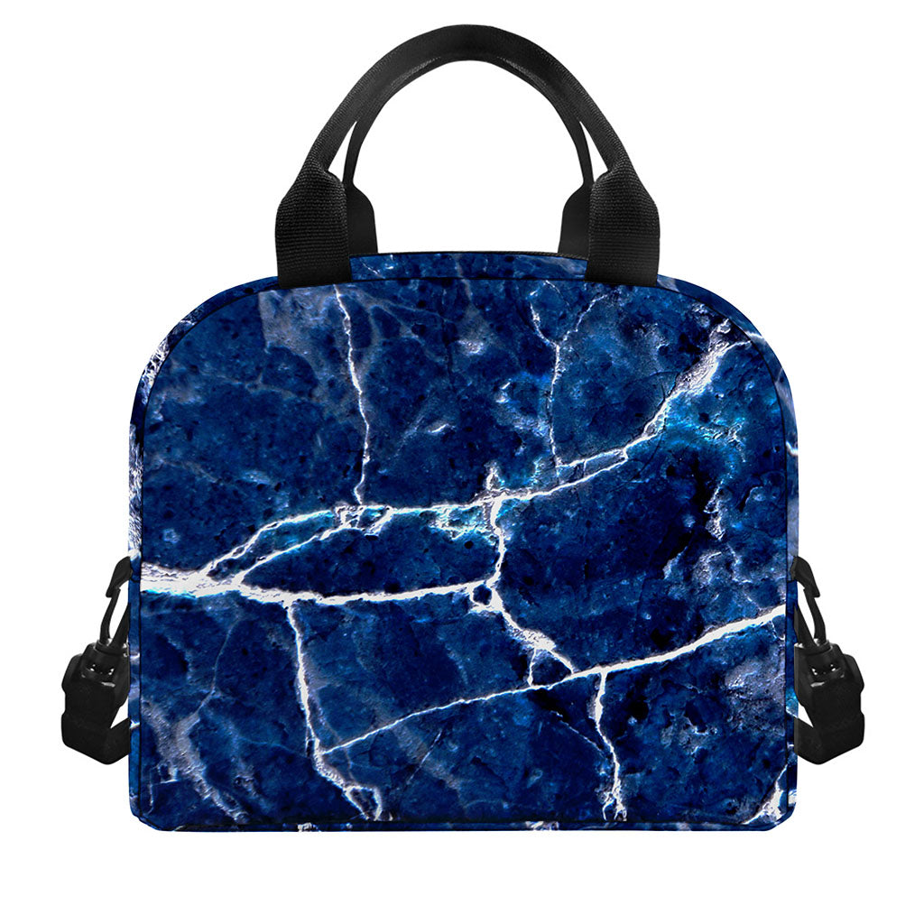 Blue White Marble Print Insulated Lunch Bag