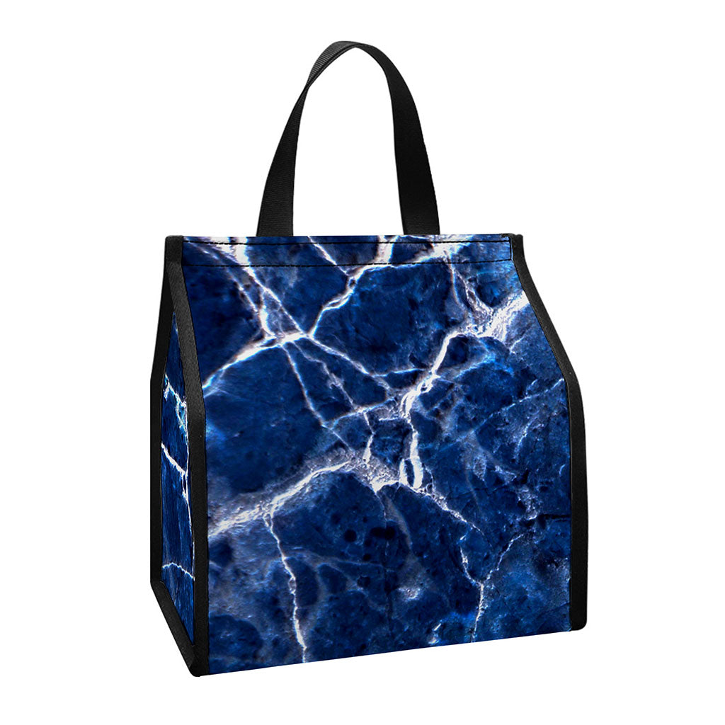 Blue White Marble Print Insulated Lunch Tote