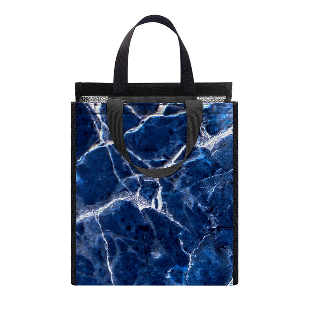 Blue White Marble Print Insulated Lunch Tote