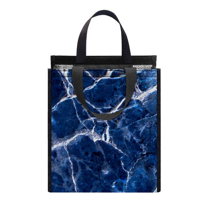 Blue White Marble Print Insulated Lunch Tote