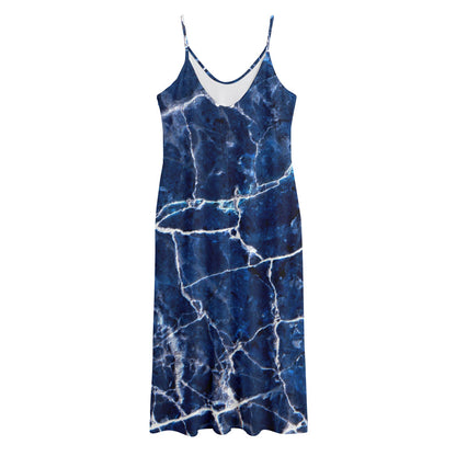 Blue White Marble Print Jersey Midi Cami Dress
