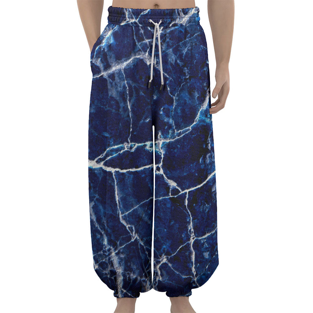 Blue White Marble Print Lantern Pants