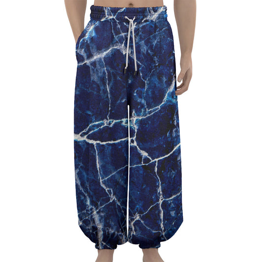 Blue White Marble Print Lantern Pants